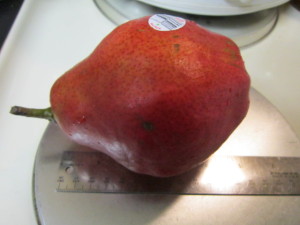 A closer shot of the big pear