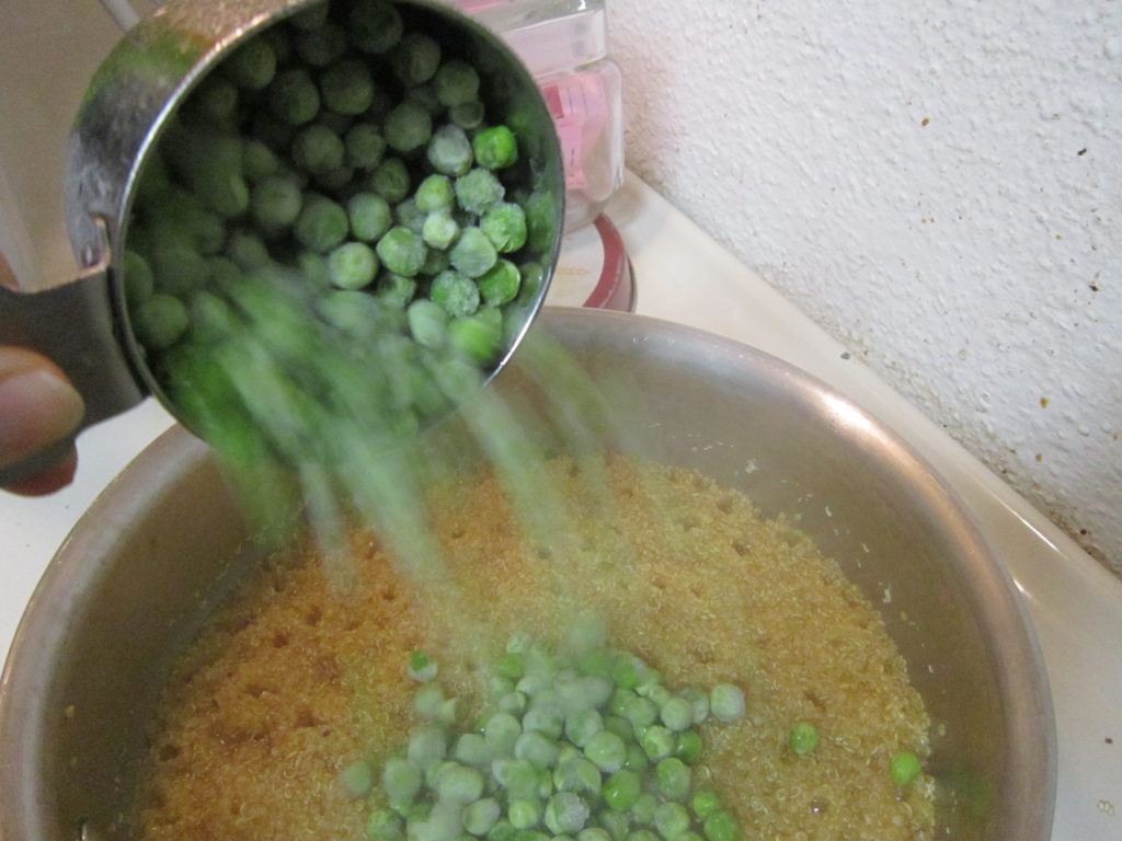 Quinoa isn't quite cooked yet.