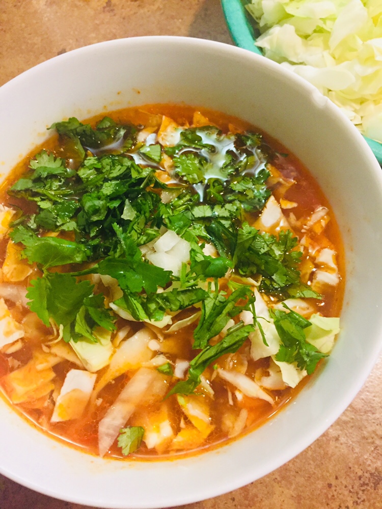 Bowl of Pozole, "dressed."