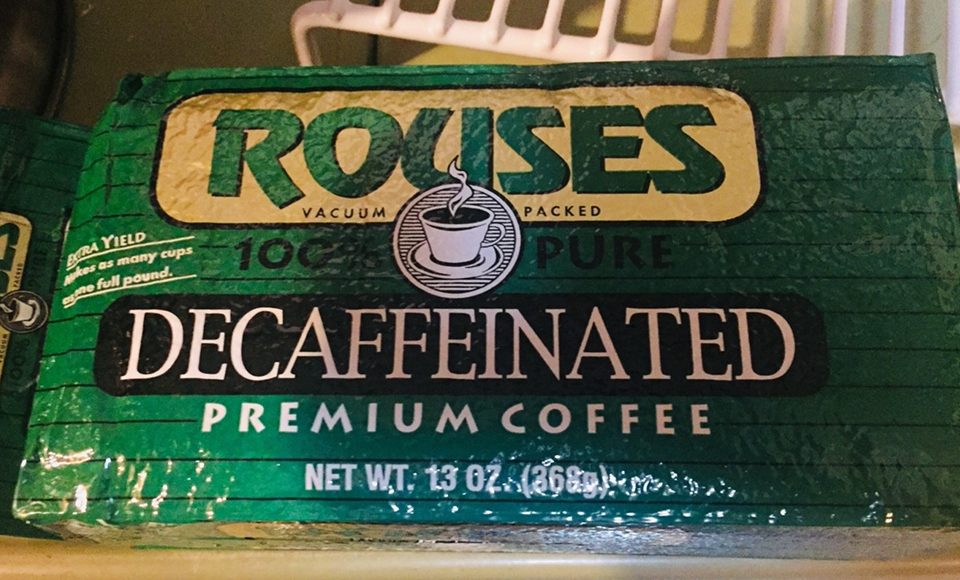Bag of Rouse's decaf coffee