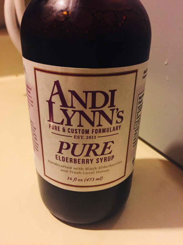 Bottle of Andi Lynn's Elderberry Syrup, 16 ounce bottle.