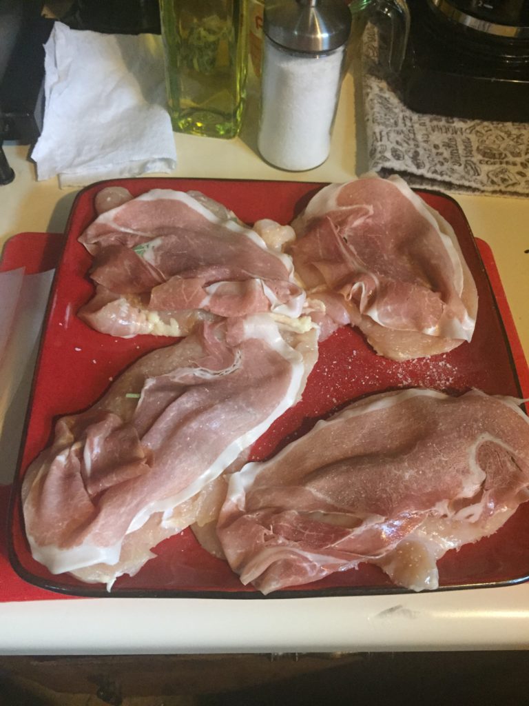 Chicken topped with ham