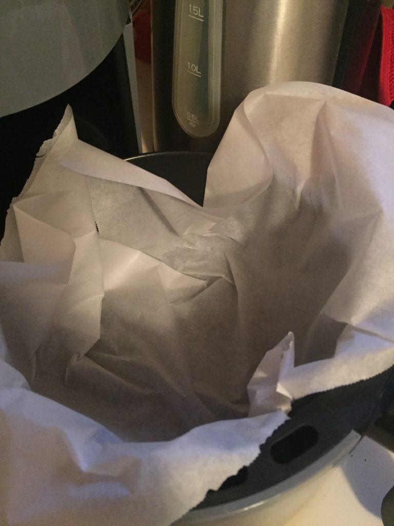 Parchment paper in fryer basket
