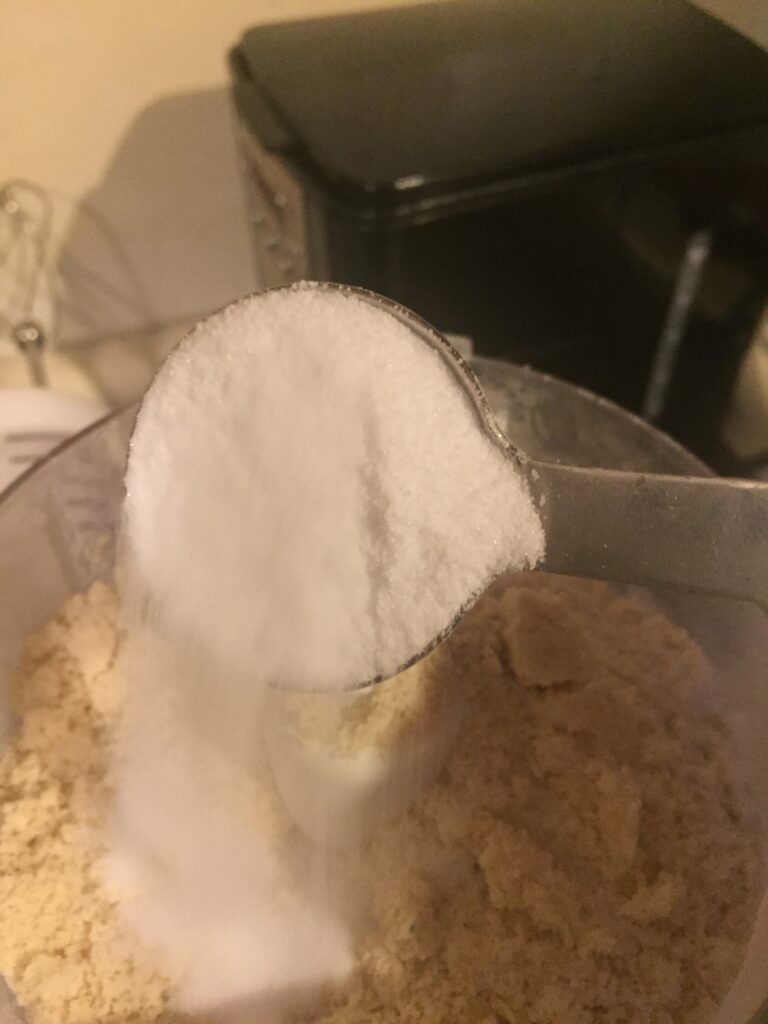 Erythritol pouring into food processor