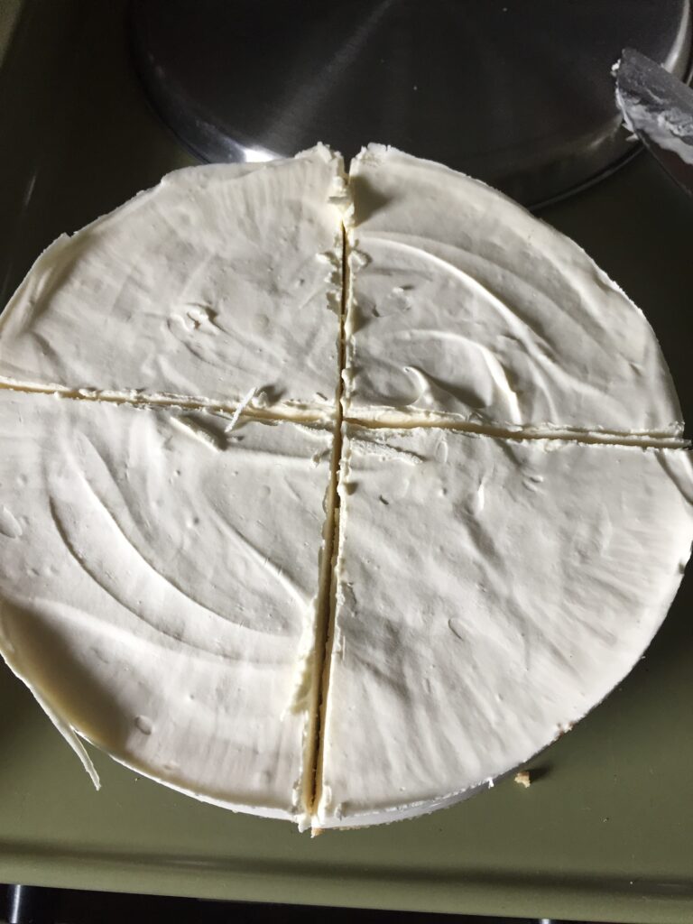 Cheesecake cut in quarters