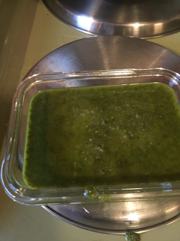 Basil mint pesto in container