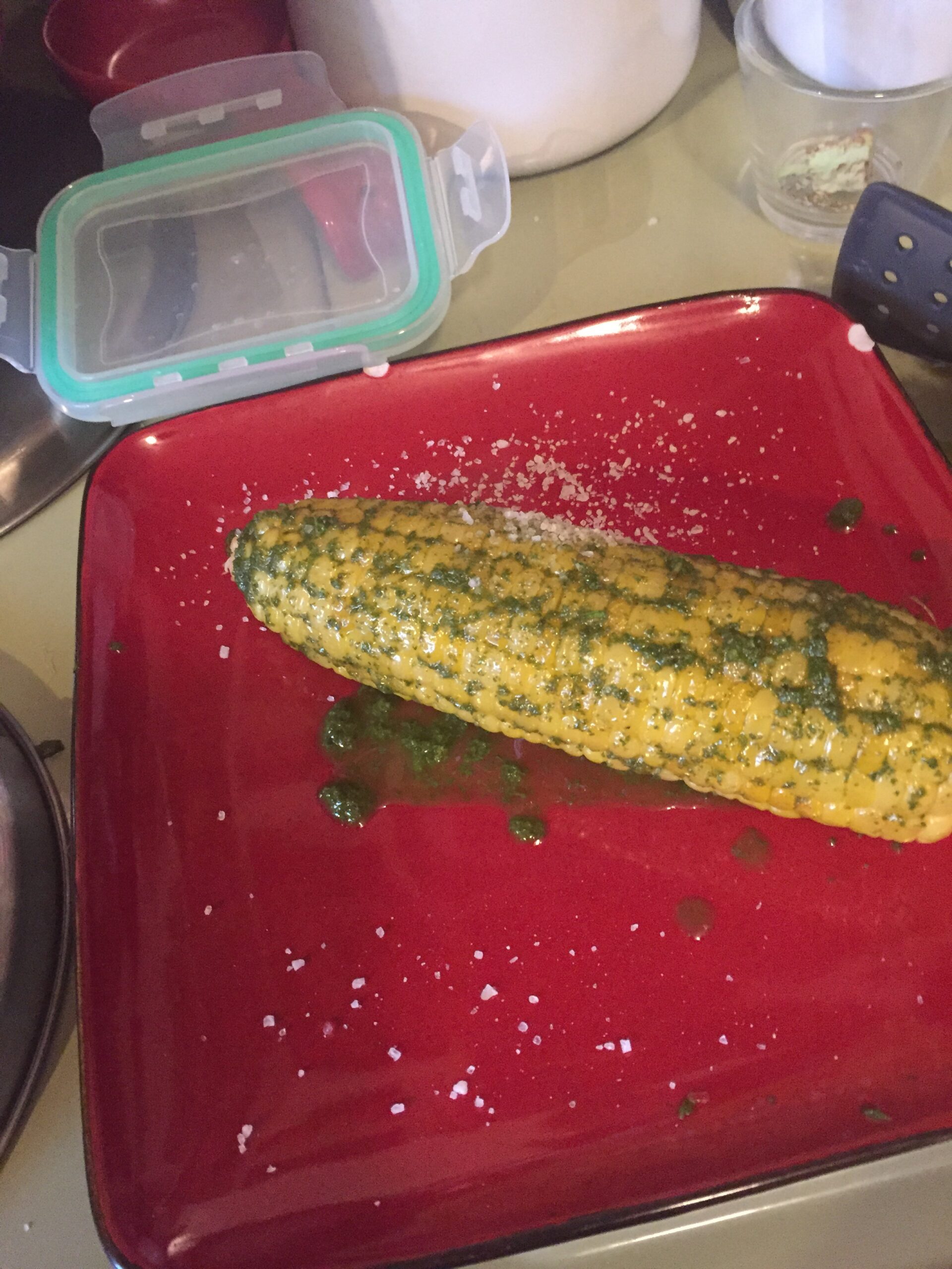 corn on the cob with basil mint pesto