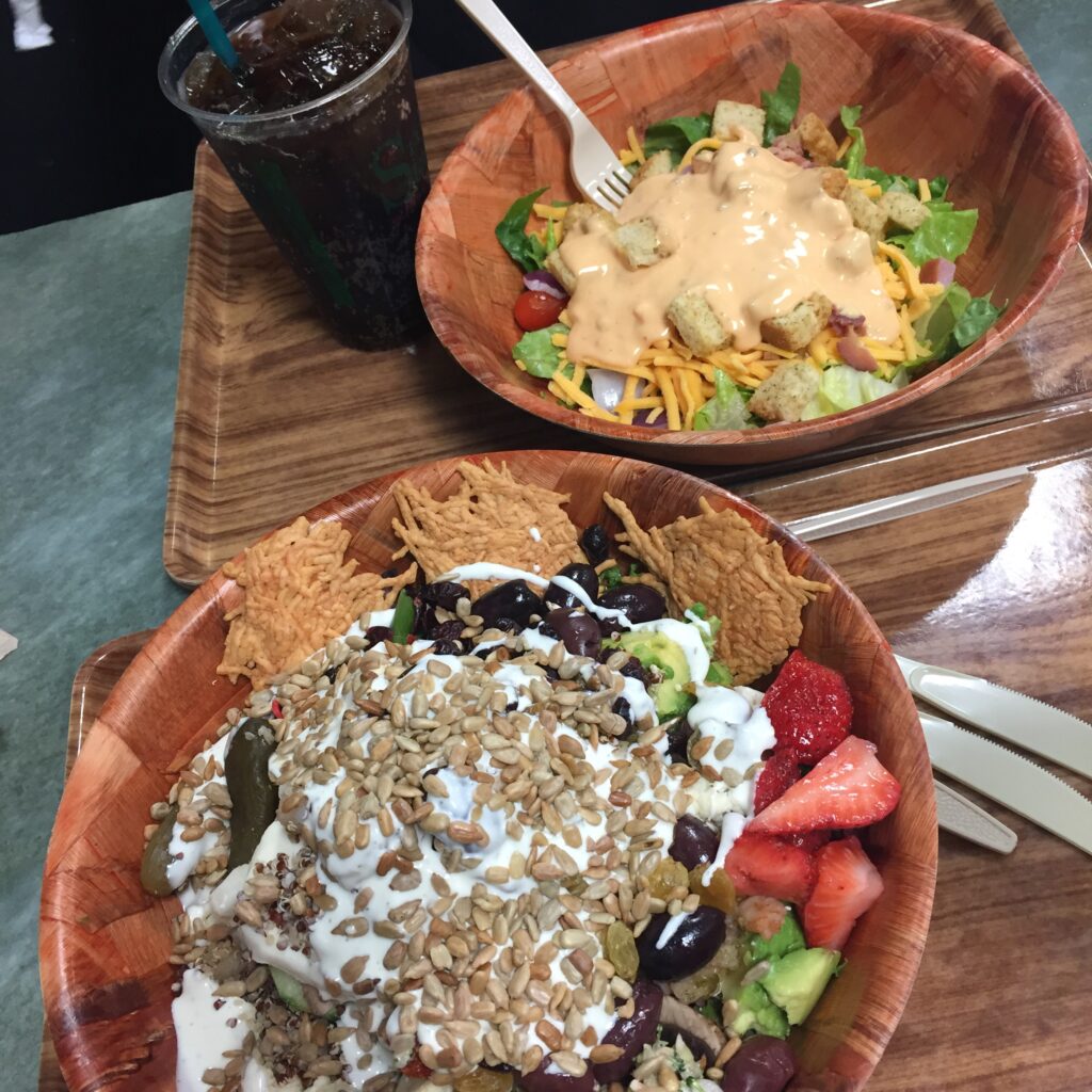 Two salads, one for Amy, one for BF