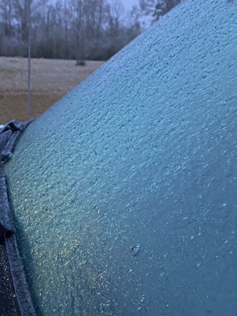 Frozen-over windshield