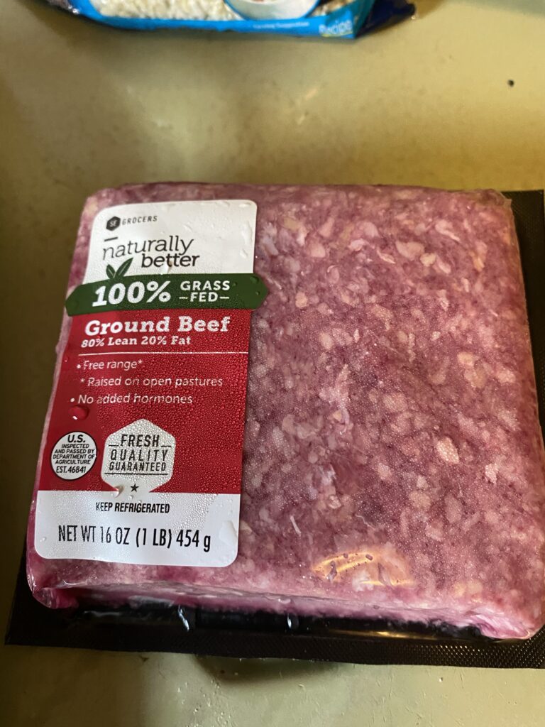 One packet of organic ground beef