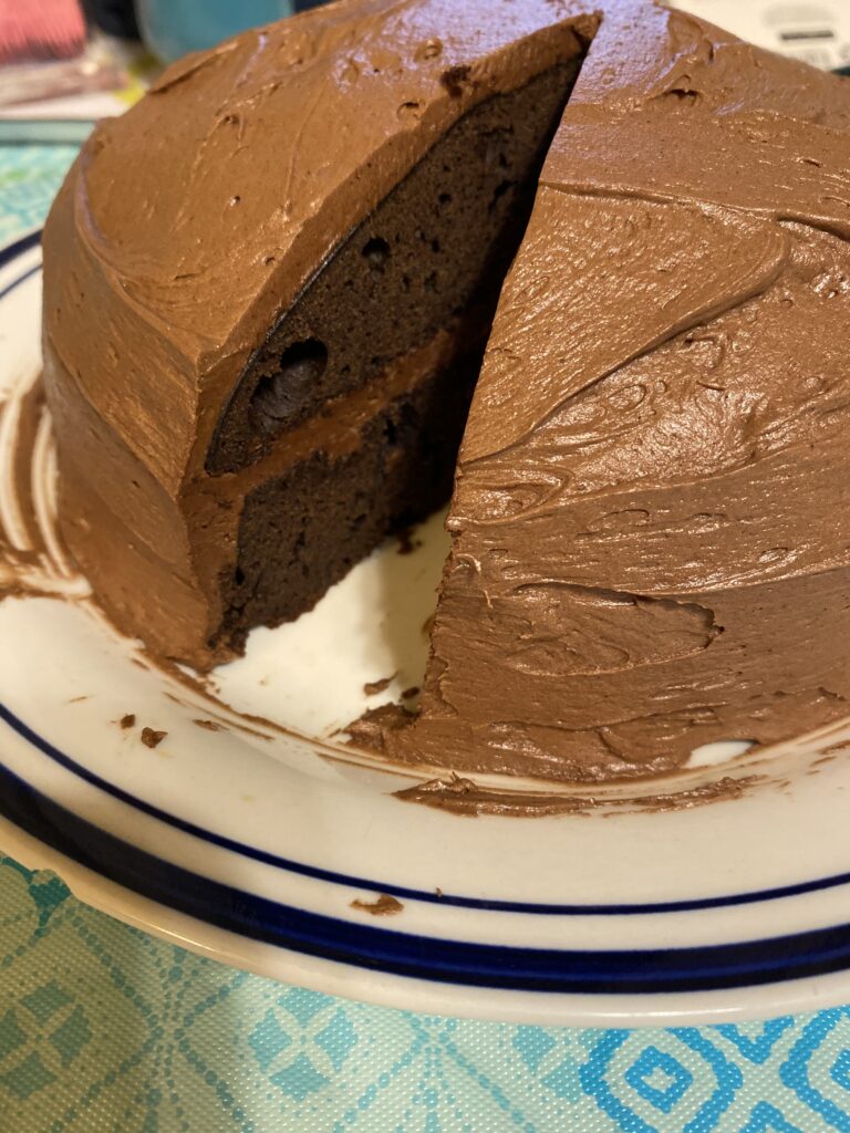 Chocolate cake cut open 