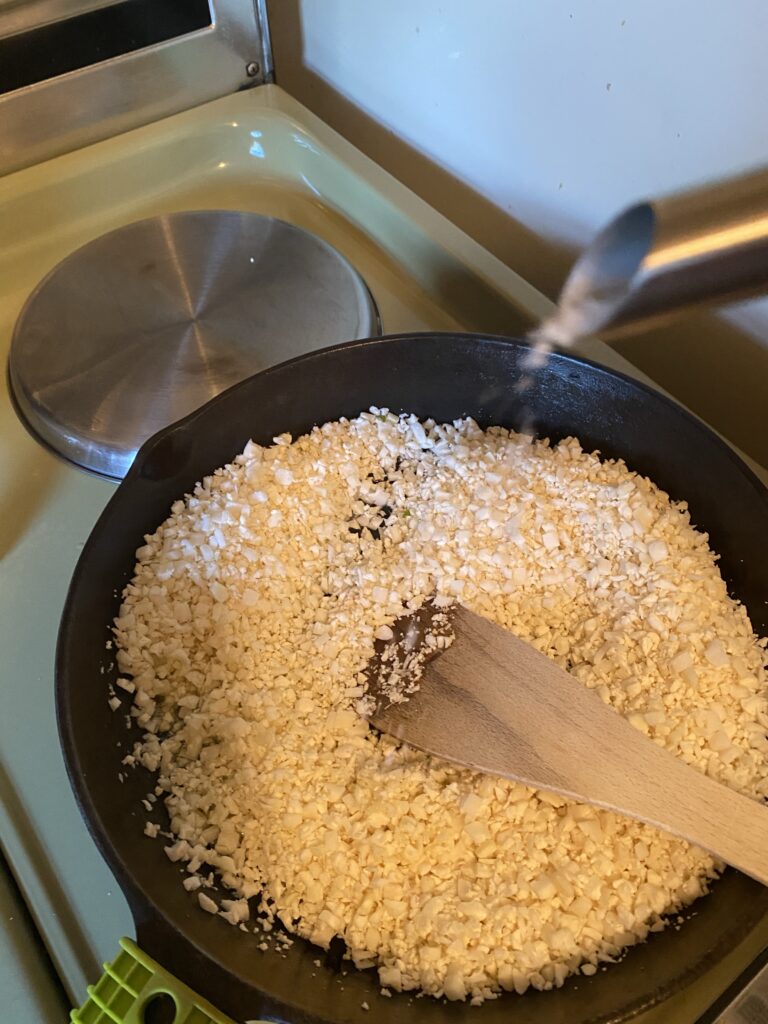 Stir frying cauli rice