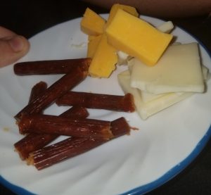 Charc for rednecks with beef jerky and Velveeta on plate