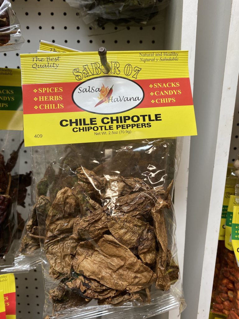 Packet of dried chipotle chiles on the rack