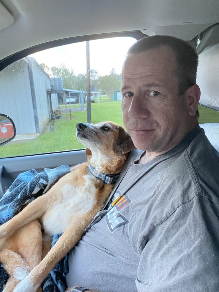 BF Carrying Spencer to the vet