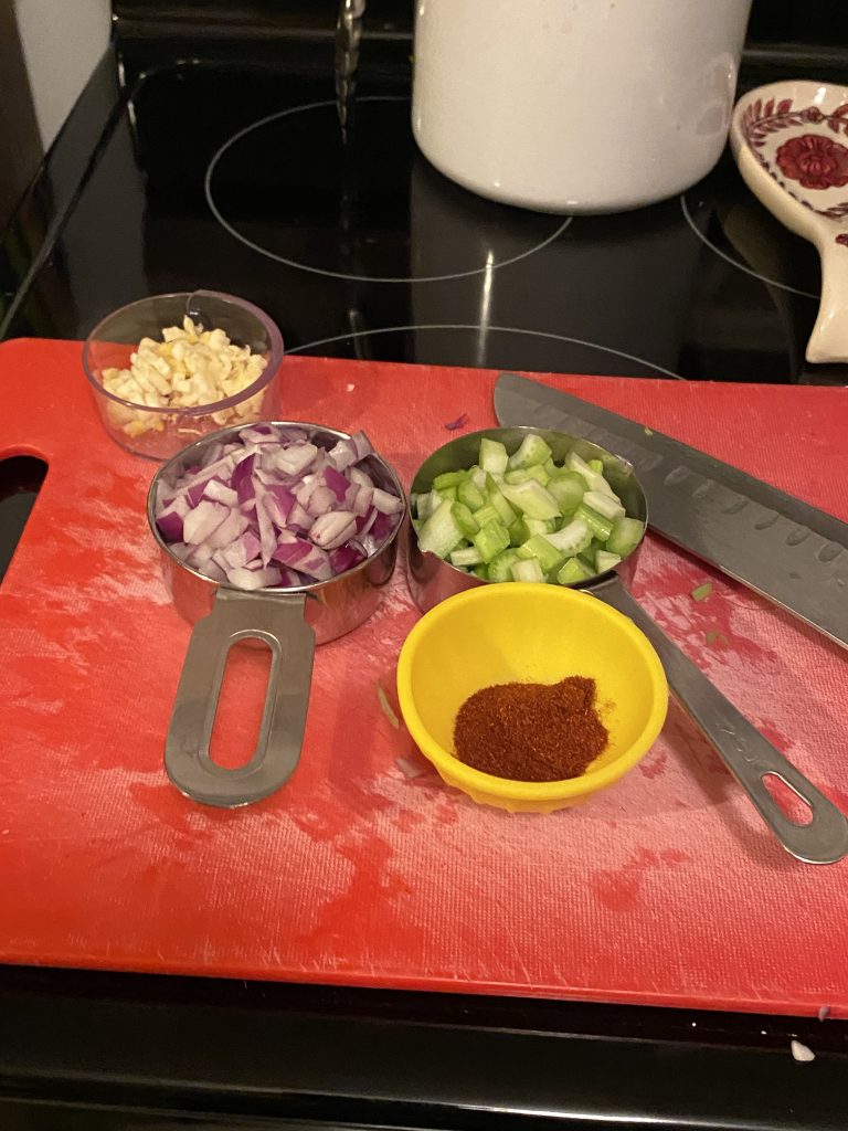 Prep bowls of measured ingredients
