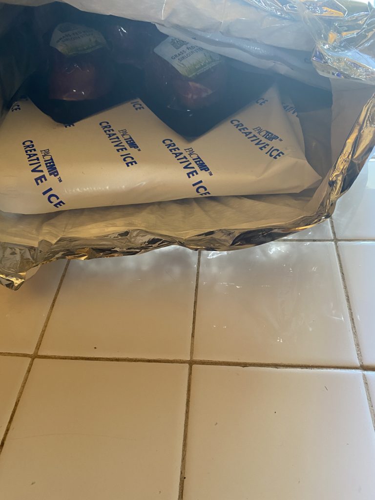 Ice packs surrounding meat