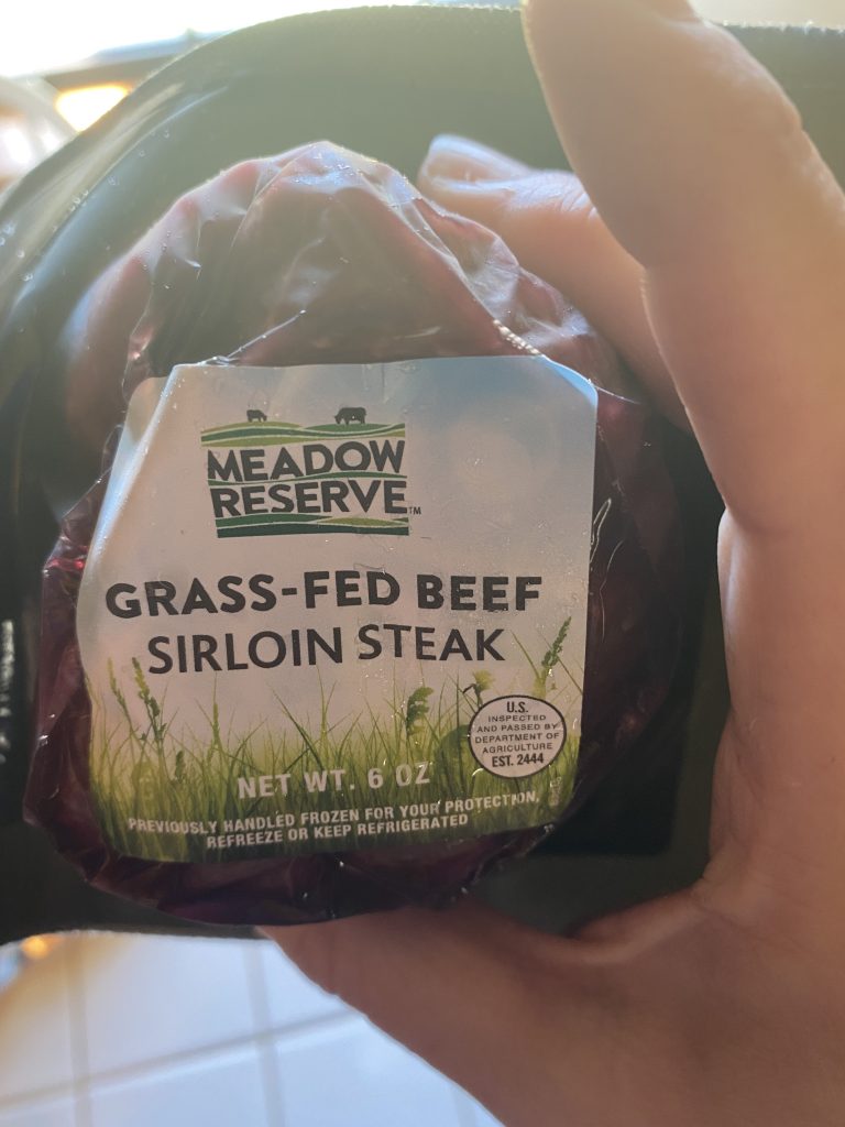 Grass fed sirloin steak from meat box