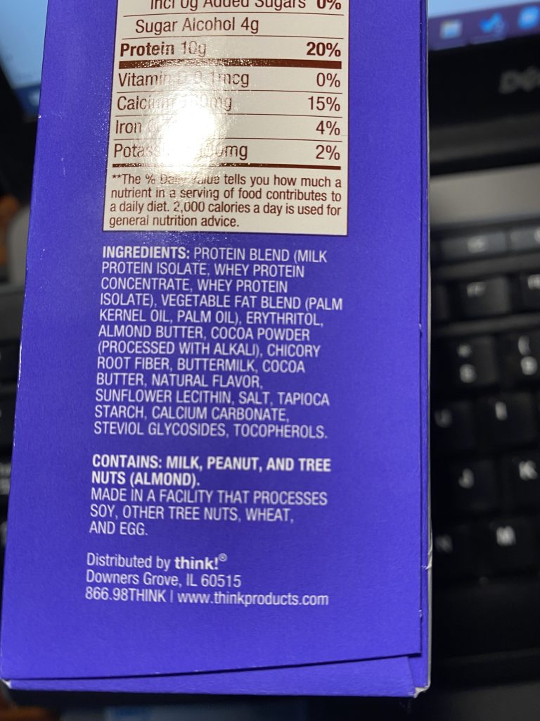think! keto chocolate mousse bar box list of ingredients