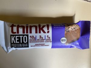 Keto chocolate mousse pie bar from think! in wrapper