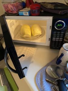 Spaghetti squash halves in microwave