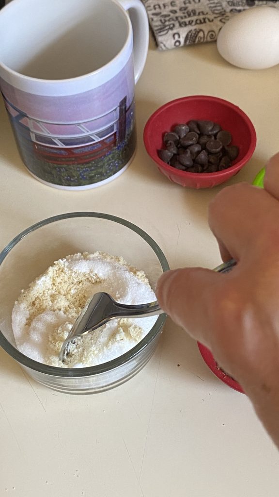 mixing cake base in bowl