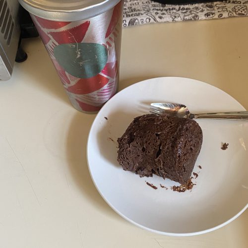 Double chocolate mug cake on a plate