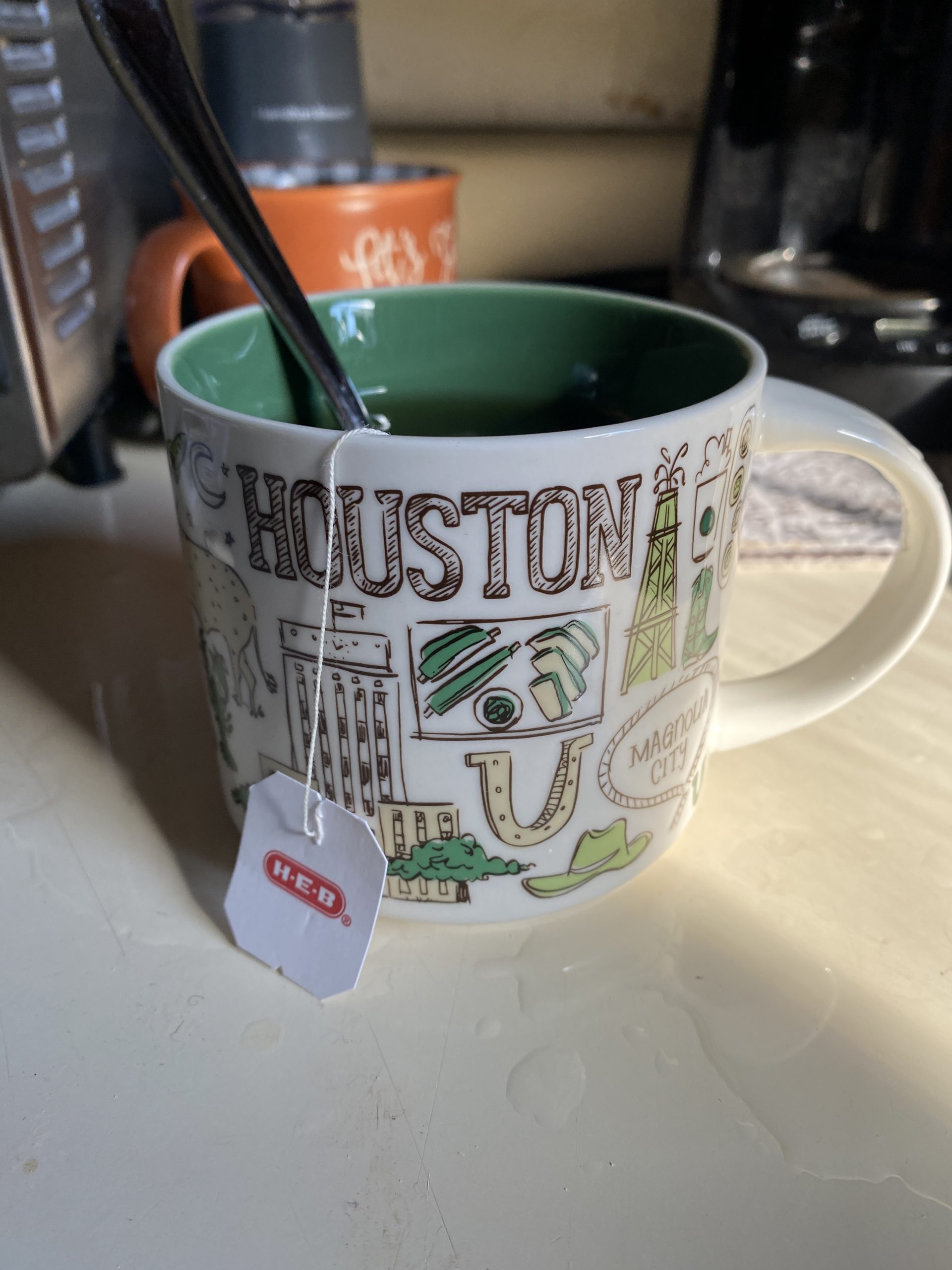 Houston "YOU ARE HERE" Mug from Starbucks with HEB tea bag