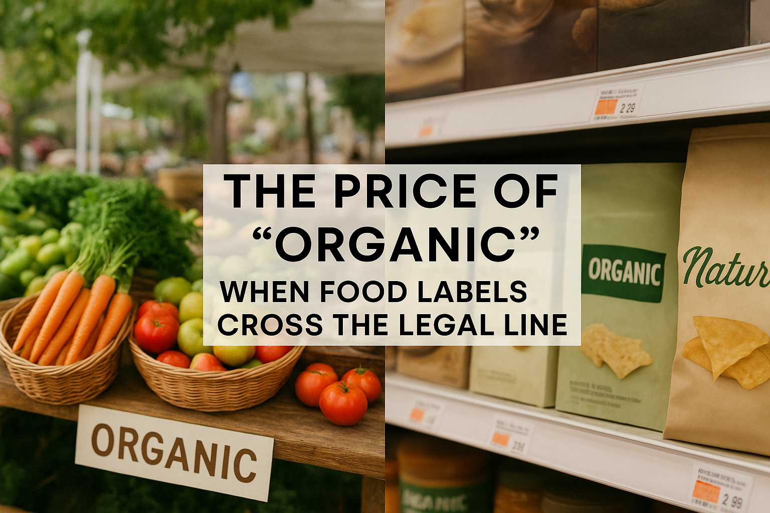 AI generated image of organic vs. conventional with blog title