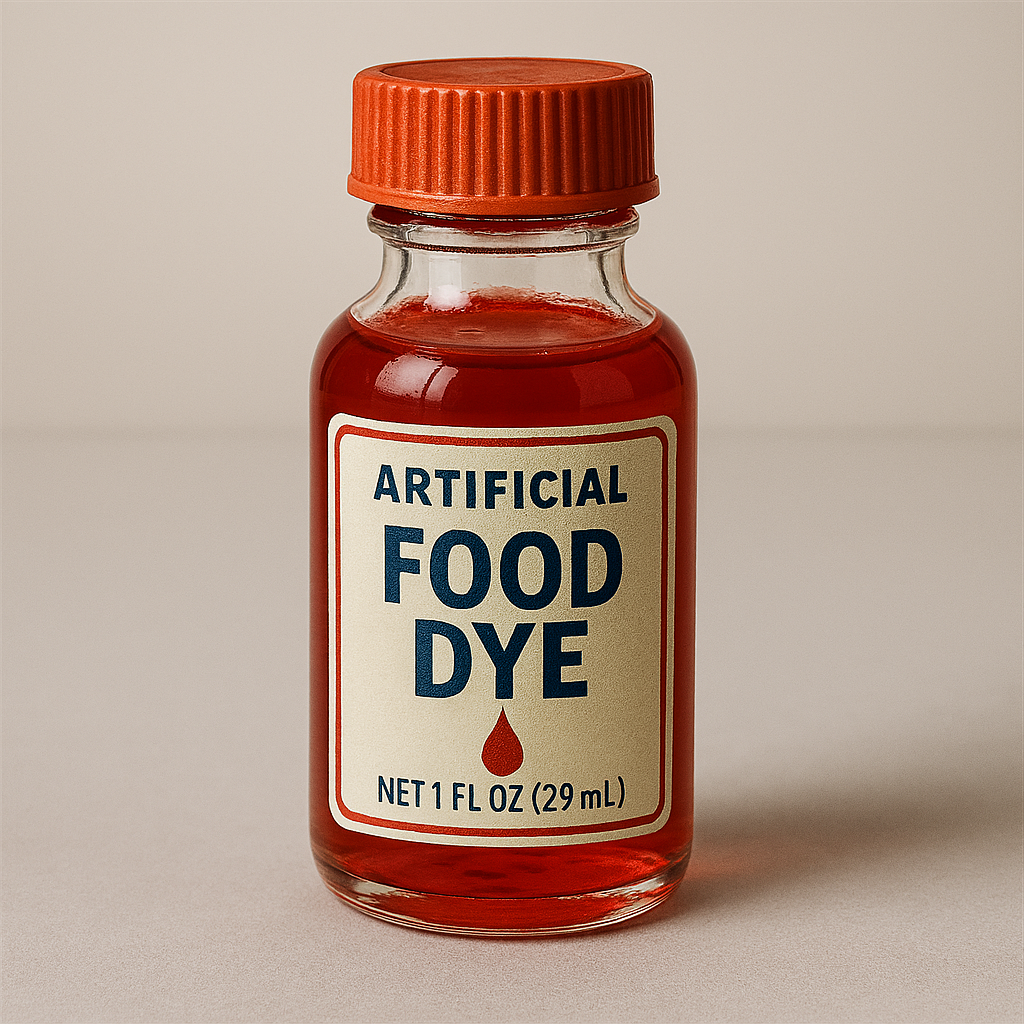 AI Generated Image of a bottle of red artificial food dyes